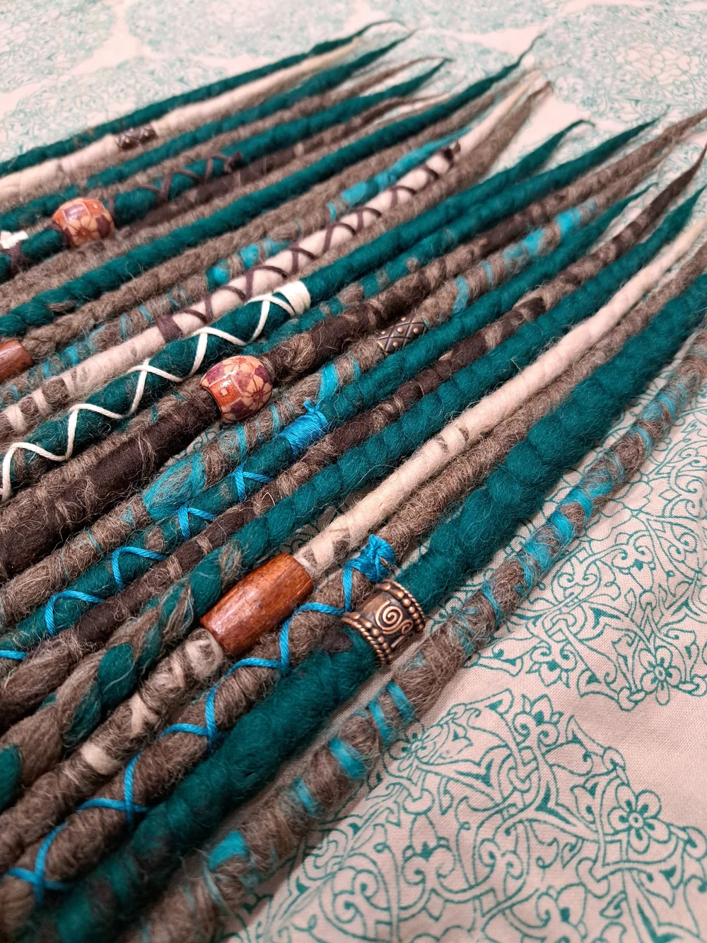 Wool Dreadlocks Made to order, Brown and Teal - Image 2