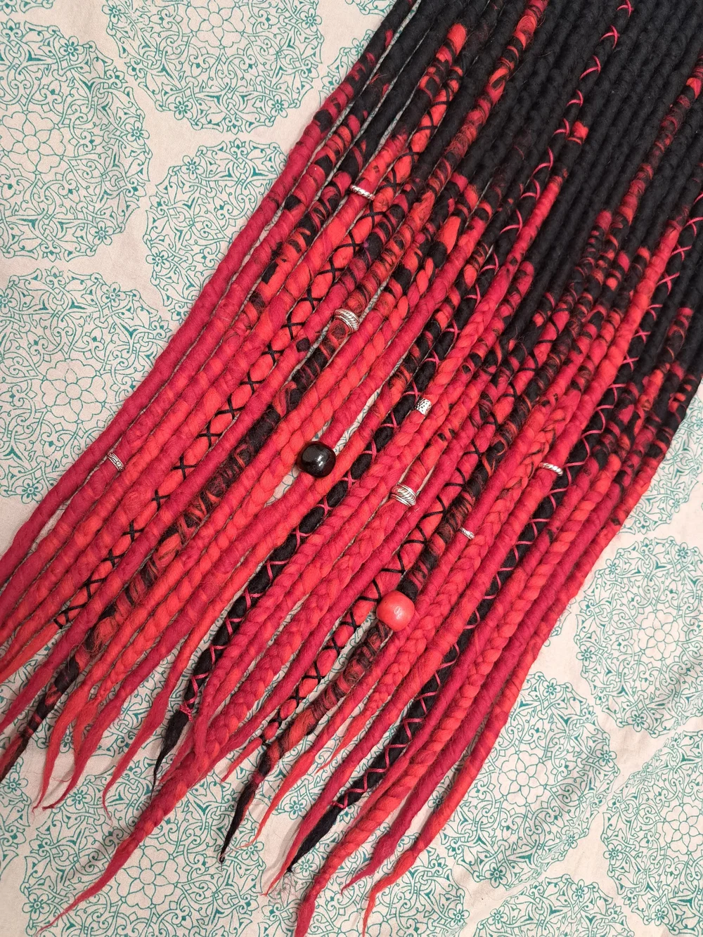 Wool Dreadlocks Made to order, Red and Black